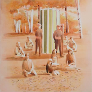 Pandora<br />2016 Ink, fluorescent pigment and oil on canvas 61cm x 61cm