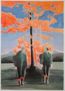 Minstrel Tree<br />2016 Ink, fluorescent pigment and oil on paper 71cm x 50cm