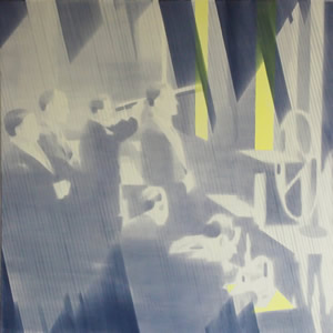 Interference<br />2017 Ink, fluorescent pigment and oil on canvas. 90cm x 90cm