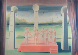 Inauguration<br />2015 Ink, fluorescent pigment and oil on canvas 130 x 170 cm