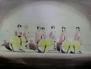 Transmission<br />2009 Ink and oil on panel 67cm x51cm