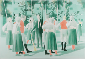 Defend the Harvest<br />2016 Ink, fluorescent pigment and oil on canvas 90cm x 130cm