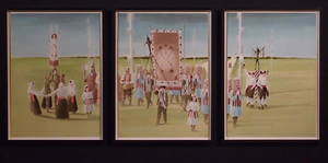 All Manner of Custom<br />2014 (Triptych) Ink and oil on paper. 159cm x 73cm