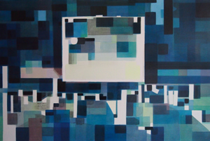 Altered State<br />2015 Fluorescent pigment, ink and oil on canvas 94cm x 64cm