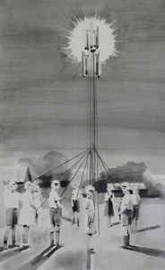 Maypole<br />2008 Ink and oil on panel 78cm x 49cm