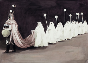 Procession<br />2010 Ink and oil on paper 74cm x 54cm