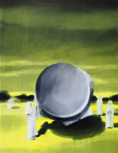 Retrieval<br />2012 Fluorescent pigment, ink and oil on panel. 51cm x 39cm