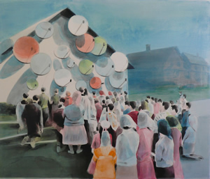 Satellite State<br />2009 Ink and oil on canvas 130cm x 110cm