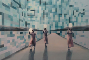 Searching for St James<br />2013 Fluorescent pigment, ink and oil on canvas 60cm x90cm