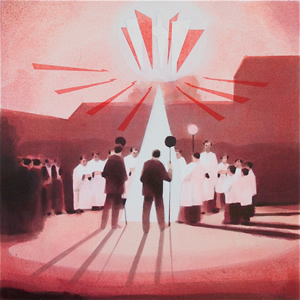 The Messenger<br />2013 Fluorescent pigment, silk screen, ink and oil on canvas 45cm x 45cm