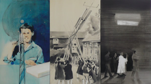 The Rise of a Model Procession<br />2009 (triptych) Ink and oil on panel 120cm x 140cm