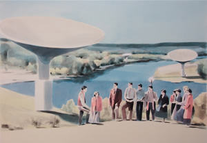 The Sermon<br />2013 Ink and oil on paper 53cm x 74cm