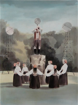 Transmit<br />2011 Ink and oil on paper. Print available from <a href='https://othercriteria.com/uk/contemporary-art/adam-dix'>Other Criteria</a> 67cm x 45cm